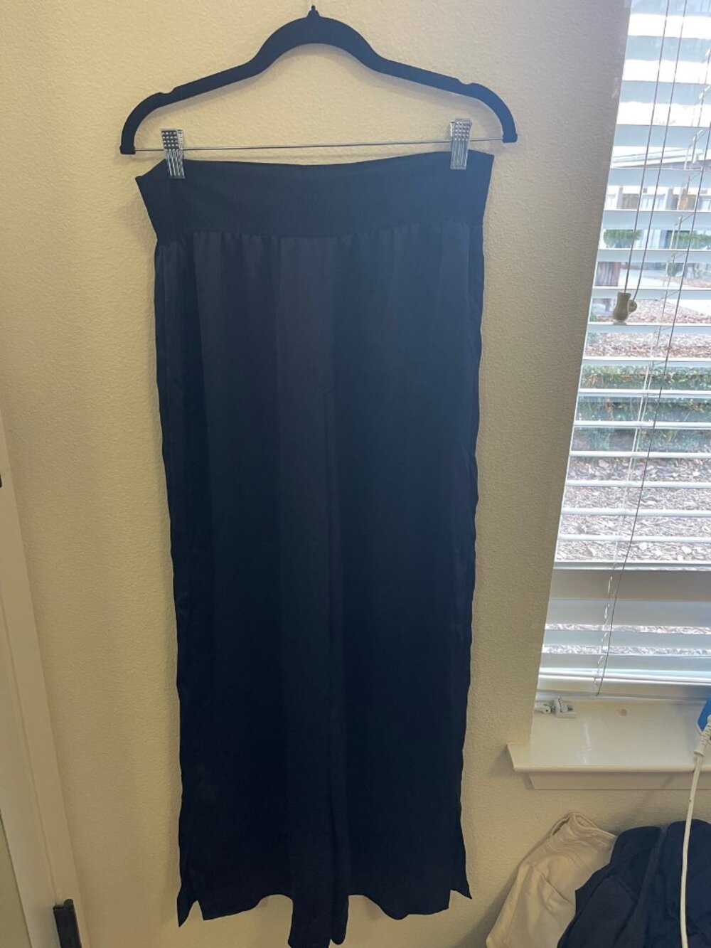 COS Satin Wide-Leg Trousers Navy Large Elastic Waist Pull-On